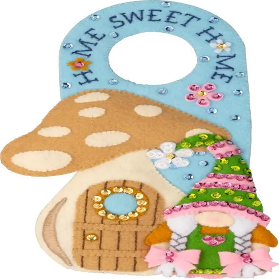 Bucilla Felt Door Hanger Applique Kit Set Of 2-Springtime Gnomes {2}