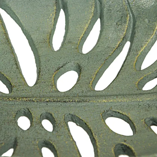 12 Inch Cast Iron Verdigris Tropical Leaf Decorative Bowl Serving Tray Kitchen {6}