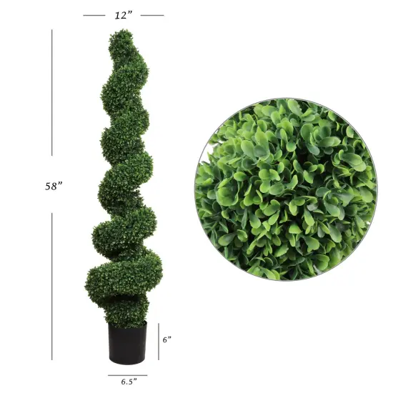 2-Pack: 58" Artificial Spiral Boxwood Topiary Trees - Lifelike Design, Potted in Black Planters, Perfect for Home, Office & Outdoor Decor - All-Season Use, Floral Home by Artificial Flowers {2}