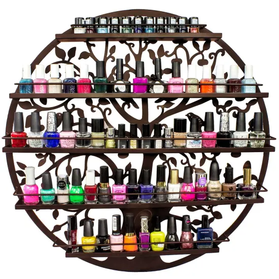 Sorbus Wall Mounted 5-Tier Nail Polish Rack Holder - Tree Silhouette Round Metal Salon Wall Art Display Bronze {3}
