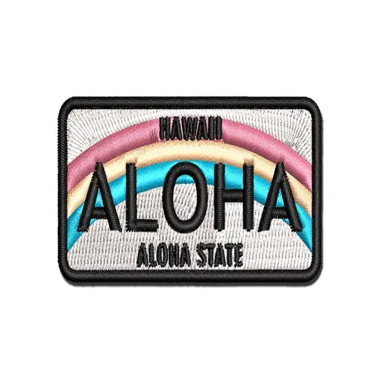 Aloha Hawaii License Plate Multi-Color Embroidered Iron-On or Hook & Loop Patch Applique {1}
