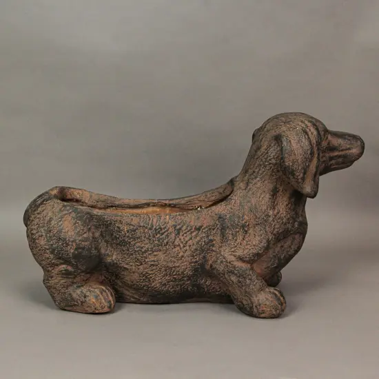 Resin Distressed Rustic Finish Dachshund Dog Indoor Outdoor Planter {5}