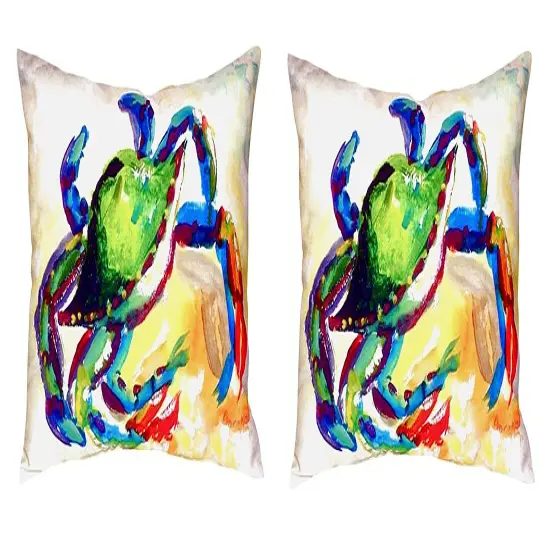 Pair of Betsy Drake Teal Crab No Cord Pillows 16 Inch X 20 Inch {1}