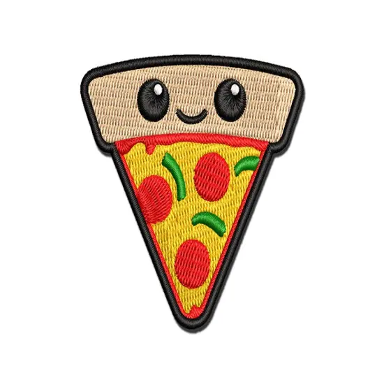 Deliciously Kawaii Chibi Pizza Slice Multi-Color Embroidered Iron-On or Hook & Loop Patch Applique {1}