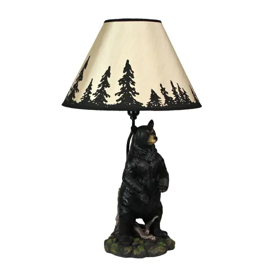 Standing Grizzly Bear Table Resin Lamp with Silhouette Forest Shade {1}