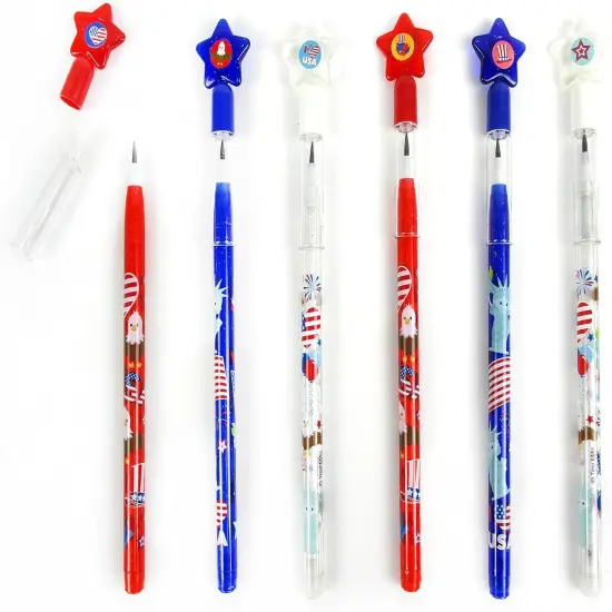 TINYMILLS 24 Pcs Patriotic 4th of July Multi Point Stackable Push Pencil Assortment with Eraser {3}