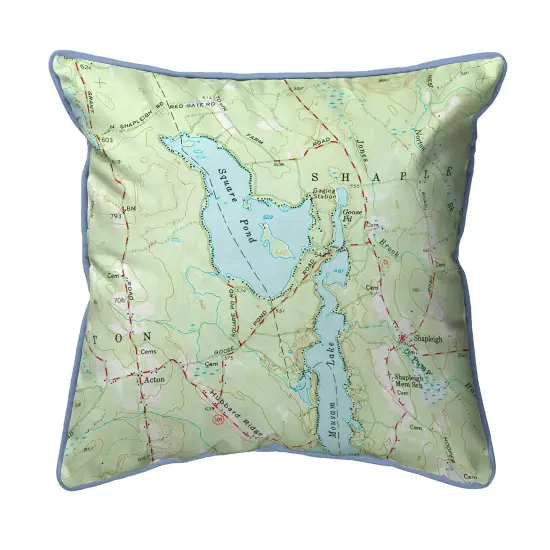 Square Pond, ME Large Map Pillow 18x18 &ndash; Corded Decor {1}