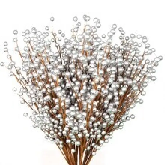 17" Silver Artificial Berry Sprays - Set of 24, Lifelike Stems - Perfect for Wreaths, Garlands, Trees - Festive Christmas Decor - 2024 Christmas Collection, Floral Home by Artificial Flowers {4}