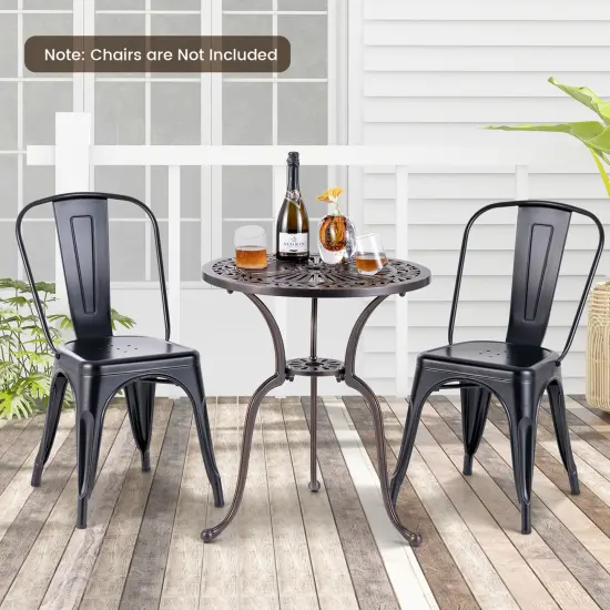 Costway 24" Round Cast Aluminum Table Patio Dining Bistro Table with 2 Inch Umbrella Hole {4}