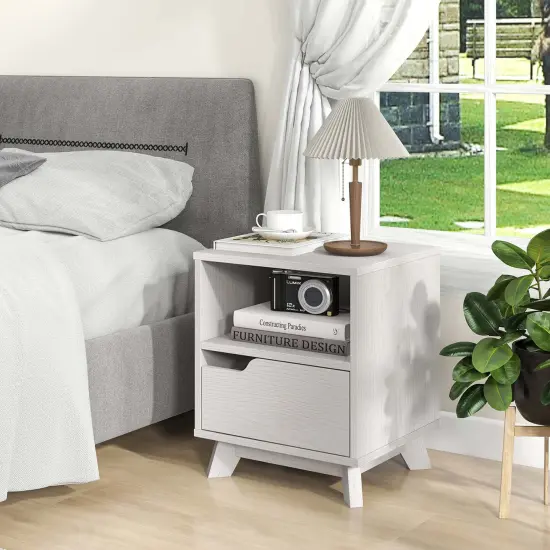 Costway 1/2 PCS Nightstand Sofa Side End Table with Storage Shelf & Drawer Space-Saving White {9}