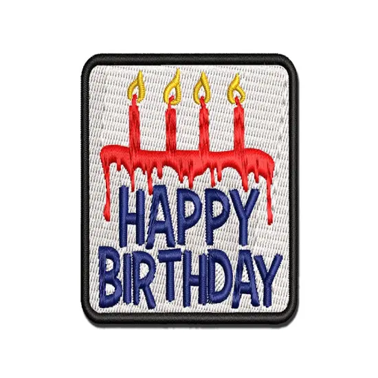 Happy Birthday Cake with Candles Multi-Color Embroidered Iron-On or Hook & Loop Patch Applique {1}