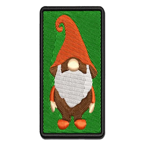 Cute Bearded Garden Gnome Multi-Color Embroidered Iron-On or Hook & Loop Patch Applique {1}