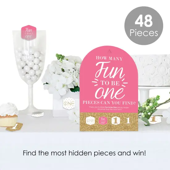 Big Dot of Happiness 1st Birthday Girl - Fun to be One - First Birthday Party Scavenger Hunt - 1 Stand and 48 Game Pieces - Hide and Find Game {3}