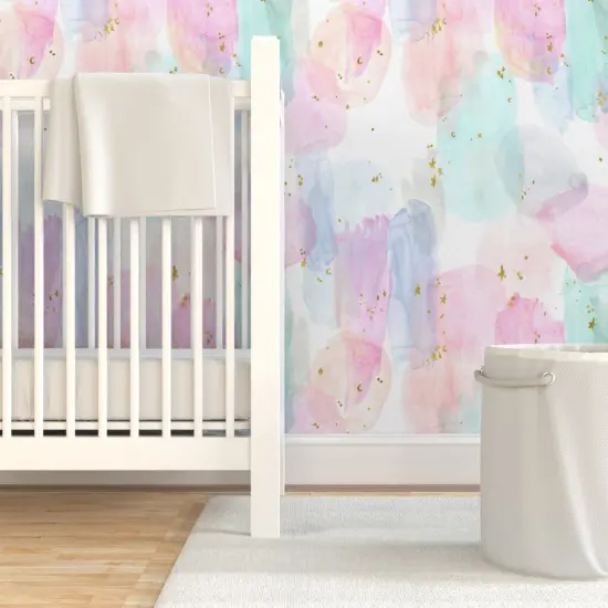 Pre-Pasted Wallpaper 2FT Wide Rainbow Stars Watercolor Abstract Gold Pastel Girl Hippie Custom Pre-pasted Wallpaper by Spoonflower {7}