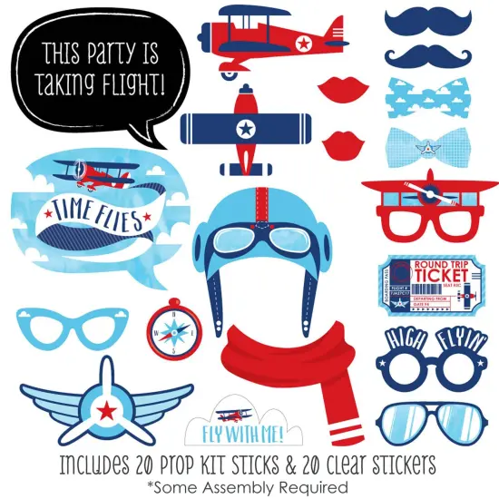 Big Dot of Happiness Taking Flight - Airplane - Vintage Plane Baby Shower or Birthday Party Photo Booth Props Kit - 20 Count {3}
