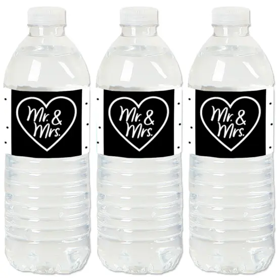 Big Dot of Happiness Mr. and Mrs. - Black and White Wedding or Bridal Shower Water Bottle Sticker Labels - Set of 20 {1}