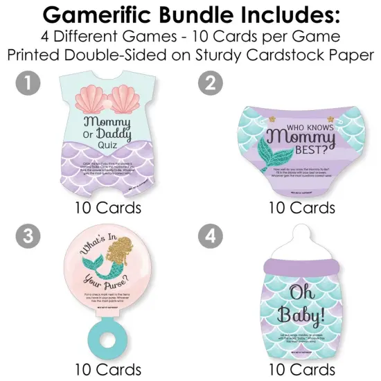 Big Dot of Happiness Let's Be Mermaids - 4 Baby Shower Games - 10 Cards Each - Gamerific Bundle {4}