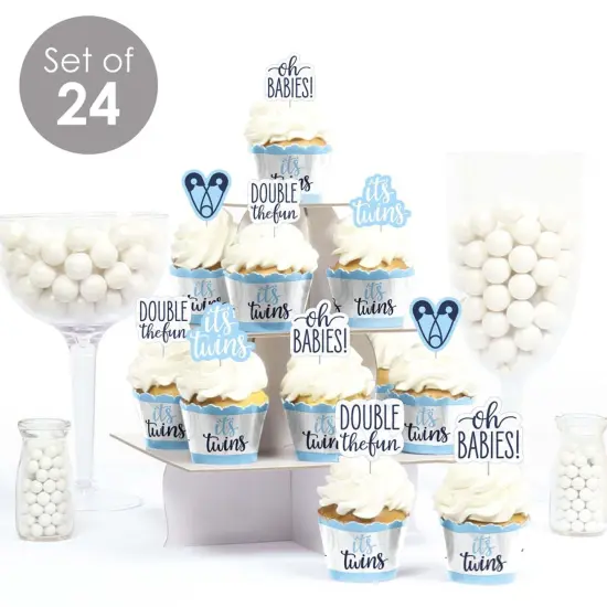 Big Dot of Happiness It's Twin Boys - Cupcake Decoration - Blue Twins Baby Shower Cupcake Wrappers and Treat Picks Kit - Set of 24 {3}