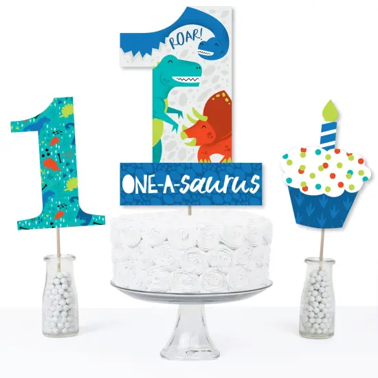 Big Dot of Happiness 1st Birthday Roar Dinosaur - ONEasaurus Dino First Birthday Party Centerpiece Sticks - Table Toppers - Set of 15 {4}