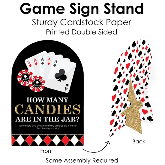Big Dot of Happiness Las Vegas - How Many Candies Casino Party Game - 1 Stand and 40 Cards - Candy Guessing Game {6}