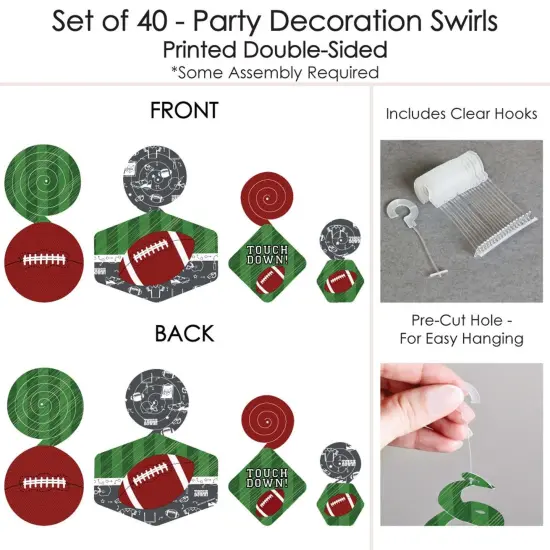 Big Dot of Happiness End Zone - Football - Baby Shower or Birthday Party Hanging Decor - Party Decoration Swirls - Set of 40 {7}