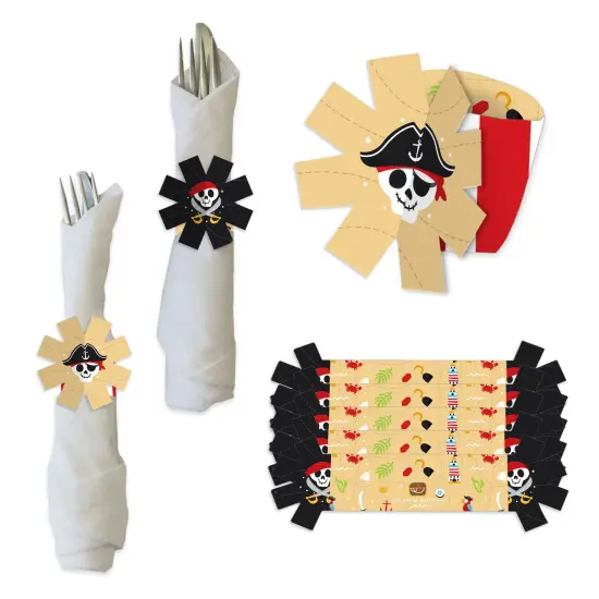 Big Dot of Happiness Pirate Ship Adventures - Skull Birthday Party Paper Napkin Holder - Napkin Rings - Set of 24 {1}