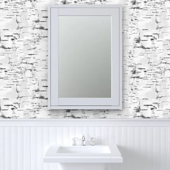 Pre-Pasted Wallpaper 2FT Wide Woodland Birch Trees White Gray Neutral Birch Textured Look Bark Aspen Custom Pre-pasted Wallpaper by Spoonflower {6}