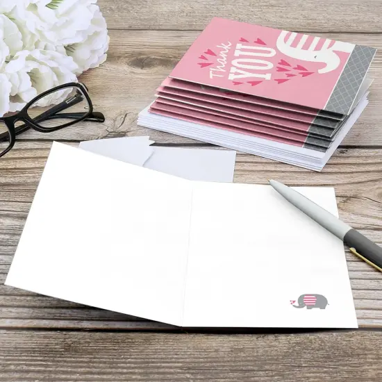 Big Dot of Happiness Pink Elephant - Girl Baby Shower or Birthday Party Thank You Cards (8 count) {6}