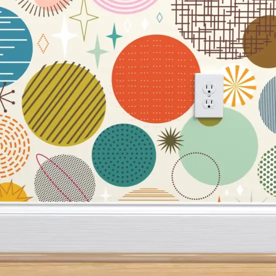 Pre-Pasted Wallpaper 2FT Wide Mid Century Modern Atomic Age Retro Space Galaxy Sci Fi Outer Planets Custom Pre-pasted Wallpaper by Spoonflower {4}