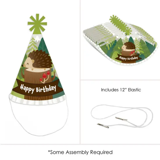 Big Dot of Happiness Forest Hedgehogs - Cone Happy Birthday Party Hats for Kids and Adults - Set of 8 (Standard Size) {6}