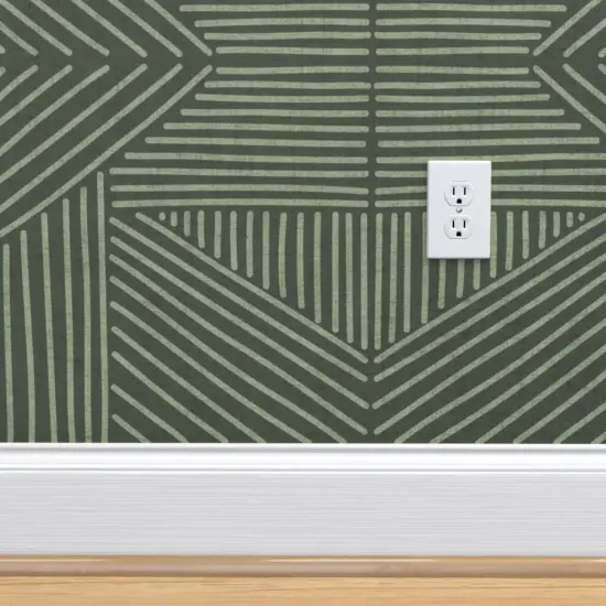 Pre-Pasted Wallpaper 2FT Wide Modern Mudcloth Mosaic Green Farmhouse Boho Geometric Bohemian Diamond Custom Pre-pasted Wallpaper by Spoonflower {4}