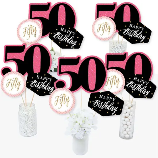 Big Dot of Happiness Chic 50th Birthday - Pink, Black and Gold - Birthday Party Centerpiece Sticks - Table Toppers - Set of 15 {3}