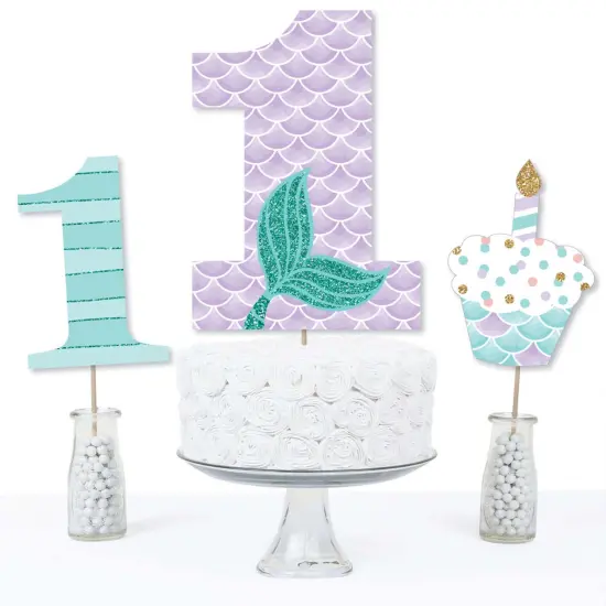 Big Dot of Happiness 1st Birthday Let's Be Mermaids - First Birthday Party Centerpiece Sticks - Table Toppers - Set of 15 {4}