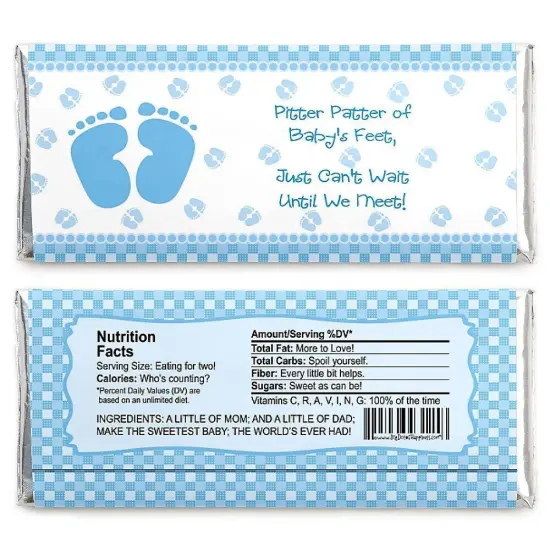 Big Dot of Happiness Baby Feet Blue - Candy Bar Wrappers Baby Shower Favors - Set of 24 {3}
