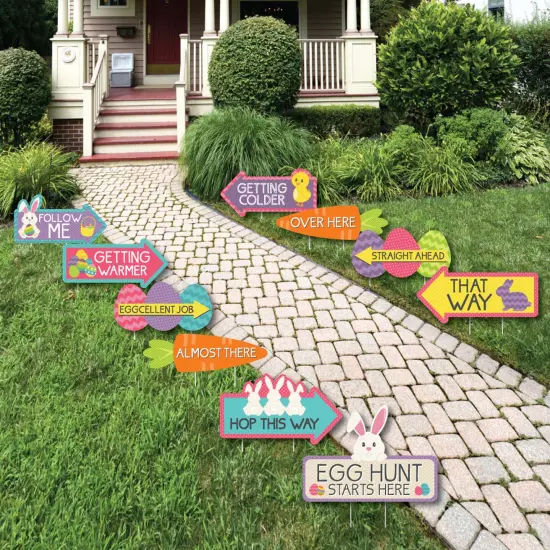 Big Dot of Happiness Easter Egg Hunt Arrow Yard Signs - Outdoor Easter Bunny Yard Decorations - 10 Piece {1}