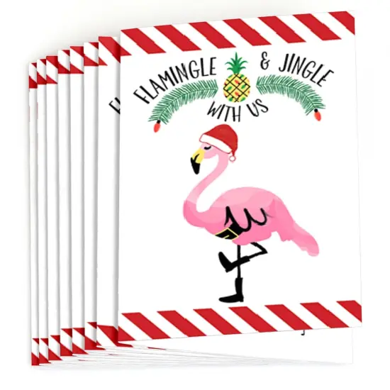Big Dot of Happiness Flamingle Bells - Fill-in Tropical Flamingo Christmas Party Invitations (8 Count) {3}