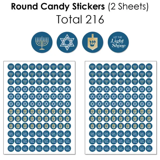 Big Dot of Happiness Happy Hanukkah - Mini Candy Bar Wrappers, Round Candy Stickers & Circle Stickers - Chanukah Candy Favor Sticker Kit - 304 Pieces {6}
