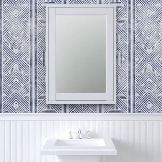 Pre-Pasted Wallpaper 2FT Wide Blue Geometric Line Diamond Wax Stripes Boho Chic Coastal Custom Pre-pasted Wallpaper by Spoonflower {6}