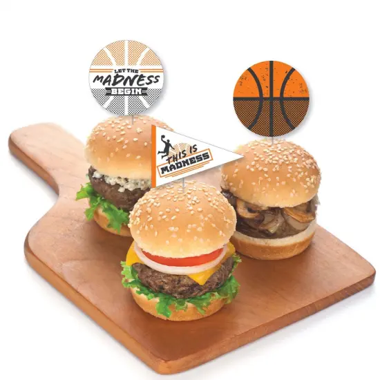 Big Dot of Happiness Basketball - Let the Madness Begin - Dessert Cupcake Toppers - College Basketball Party Clear Treat Picks - Set of 24 {4}