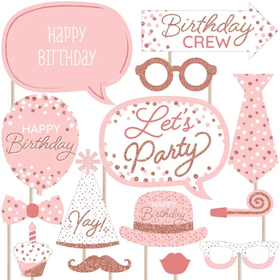 Big Dot of Happiness Pink Rose Gold Birthday - Happy Birthday Party Photo Booth Props Kit - 20 Count {1}