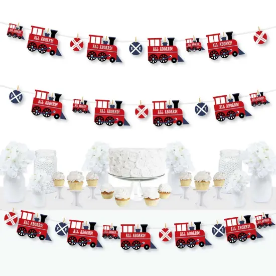 Big Dot of Happiness Railroad Party Crossing - Steam Train Birthday Party or Baby Shower DIY Decorations - Clothespin Garland Banner - 44 Pieces {1}
