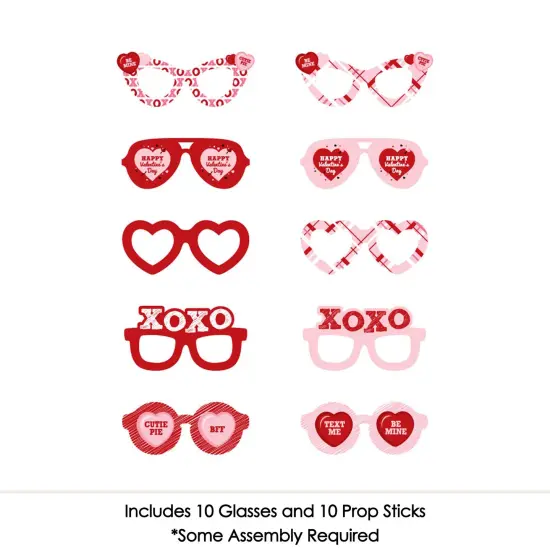 Big Dot of Happiness Conversation Hearts Glasses - Paper Card Stock Valentine's Day Party Photo Booth Props Kit - 10 Count {4}