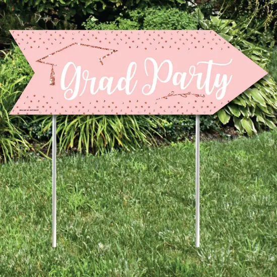 Big Dot of Happiness Rose Gold Grad - Graduation Party Sign Arrow - Double Sided Directional Yard Signs - Set of 2 {3}