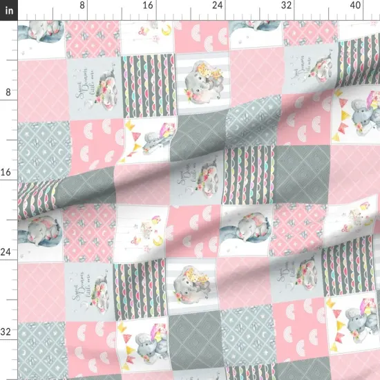 Various Fabrics by the Yard or Fat Quarter Elephant Wholecloth Cheater Quilt Patchwork Rotated Pink Blue Gray Custom Printed Fabric by Spoonflower {1}