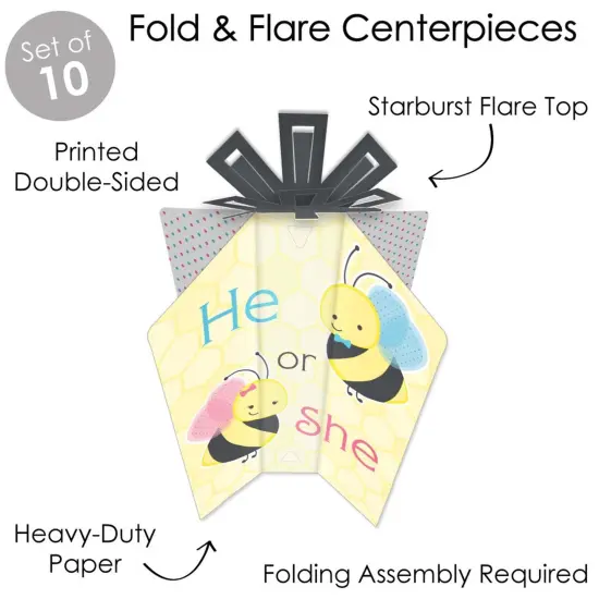 Big Dot of Happiness What Will It Bee - Table Decorations - Gender Reveal Fold and Flare Centerpieces - 10 Count {4}