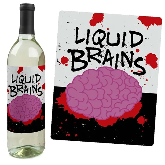 Big Dot of Happiness Zombie Zone - Halloween or Birthday Zombie Crawl Party Decorations for Women and Men - Wine Bottle Label Stickers - Set of 4 {4}