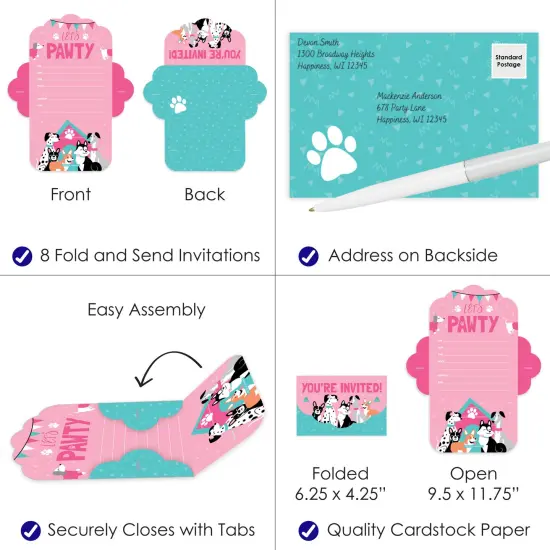 Big Dot of Happiness Pawty Like a Puppy Girl - Fill-In Cards - Pink Dog Baby Shower or Birthday Party Fold and Send Invitations - Set of 8 {4}