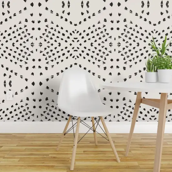 Pre-Pasted Wallpaper 2FT Wide Bohemian Mud Cloth Boho Modern Dots Black And White Farmhouse Custom Pre-pasted Wallpaper by Spoonflower {1}