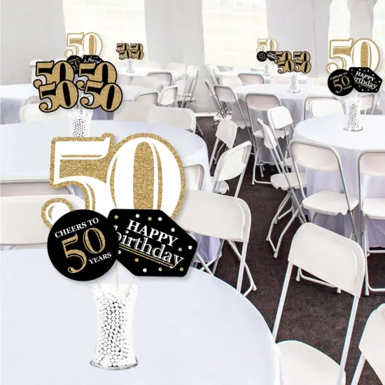 Big Dot of Happiness Adult 50th Birthday - Gold - Birthday Party Centerpiece Sticks - Showstopper Table Toppers - 35 Pieces {3}