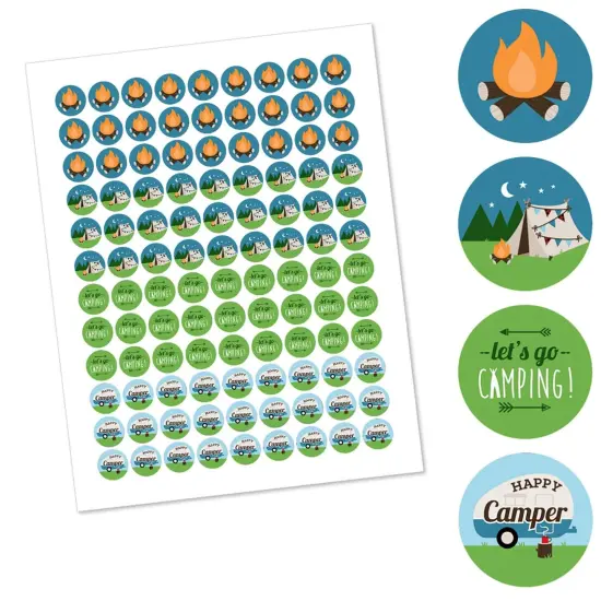 Big Dot of Happiness Happy Camper - Camping Baby Shower or Birthday Party Round Candy Sticker Favors - Labels Fits Chocolate Candy (1 sheet of 108) {3}